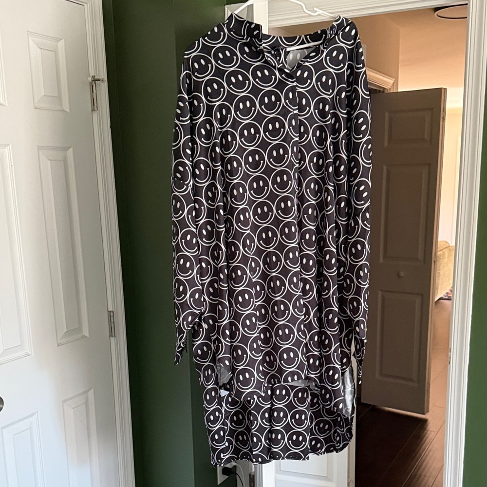 Black Smiley Print Women's Shirt Dress DRESSED IN LALA RARE PLAYSUIT